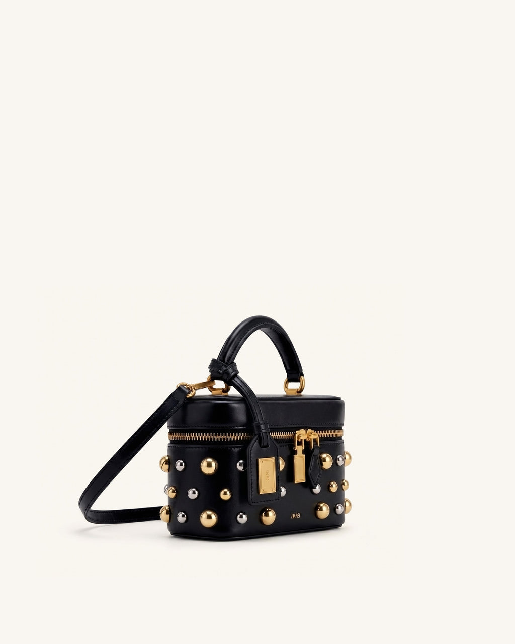 Cleo Studded Box Shape Top Handle Bag - Black