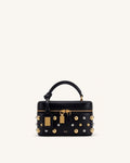 Cleo Studded Box Shape Top Handle Bag - Black