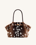 Hana Medium Faux Fur Deer Pattern Tote Bag - Dark Brown